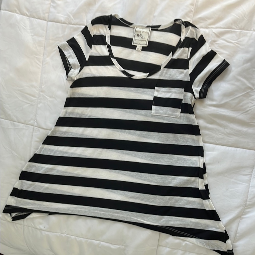 Pink Rose Black and White Striped Top